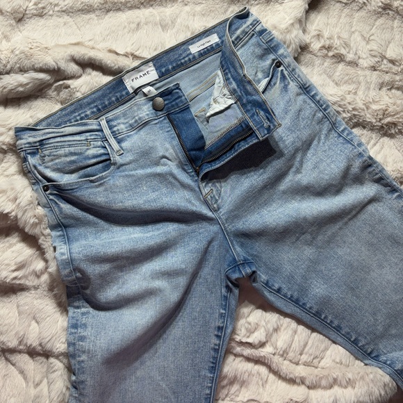 FRAME Le High Flare Jeans Size 32 Pali Wash Light Blue Raw Hem Designer Denim - Picture 4 of 4